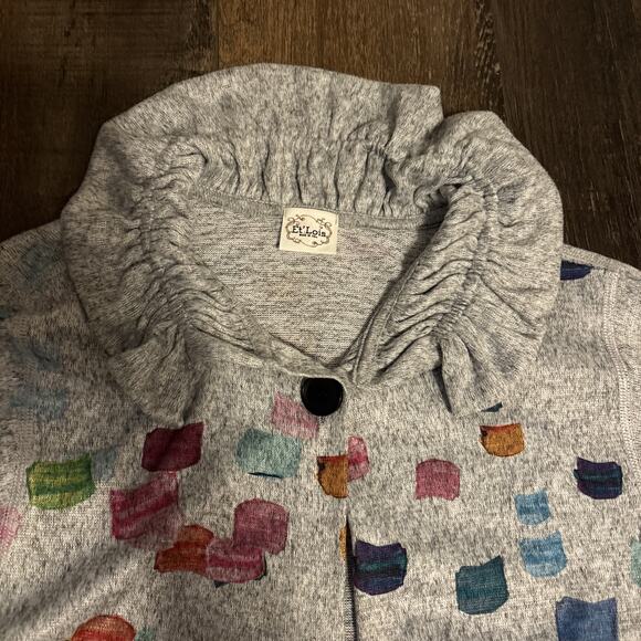Et’ Lois Jacket Cardigan Confetti Colorful Top Shirt Sweater Ruffle Collar Neck - Picture 2 of 3